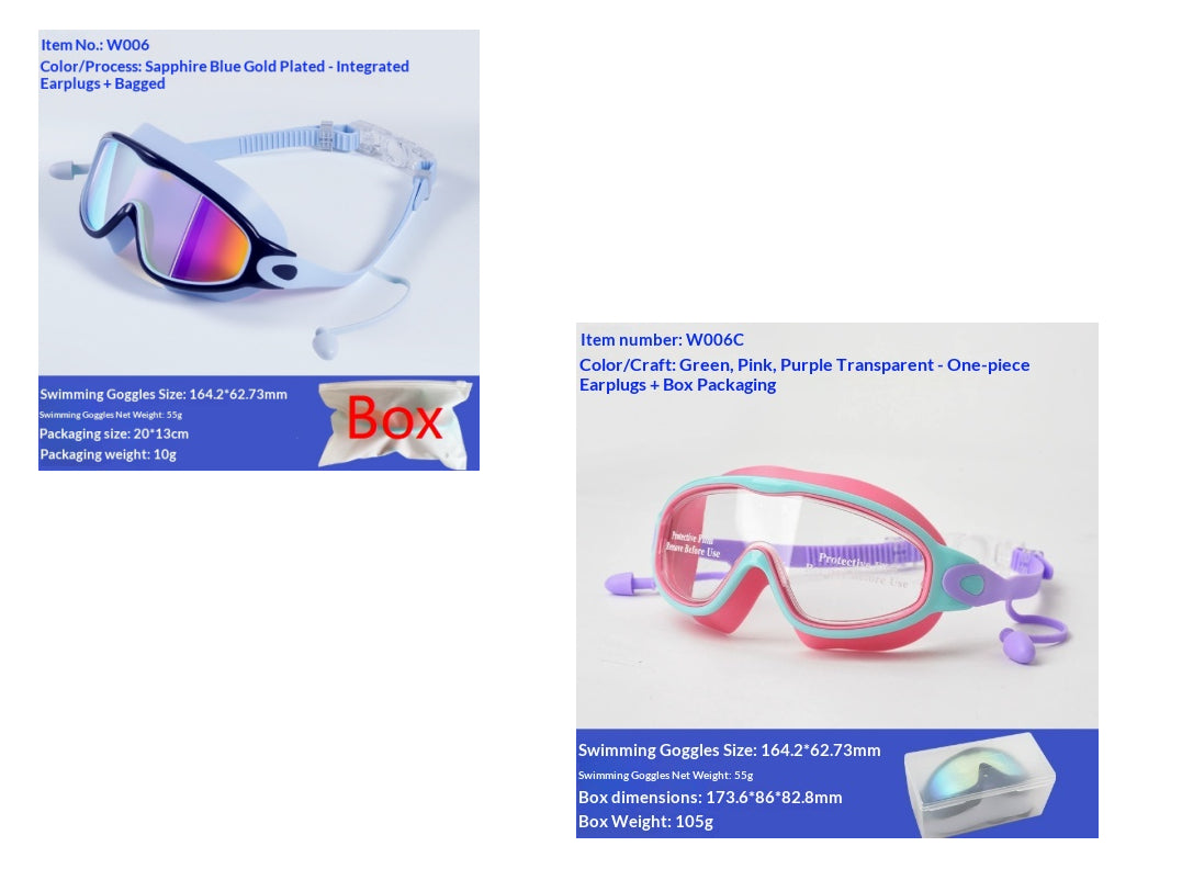 Large-Frame Kids' Swimming Goggles - Green Pink Purple Transparent