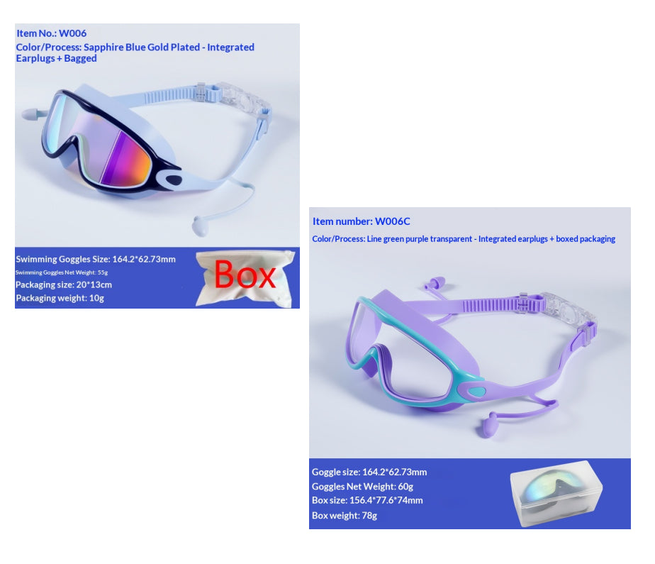 Large-Frame Kids' Swimming Goggles - Royal Blue With Gold Plating