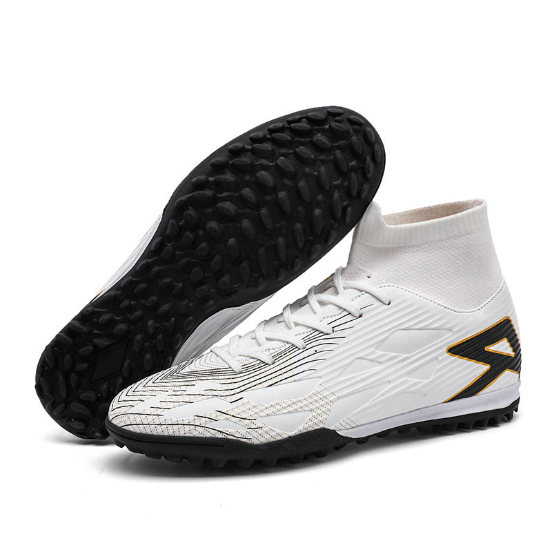 Turf Soccer Shoes, High-Top Plus Size - R2582 Broken Nail White