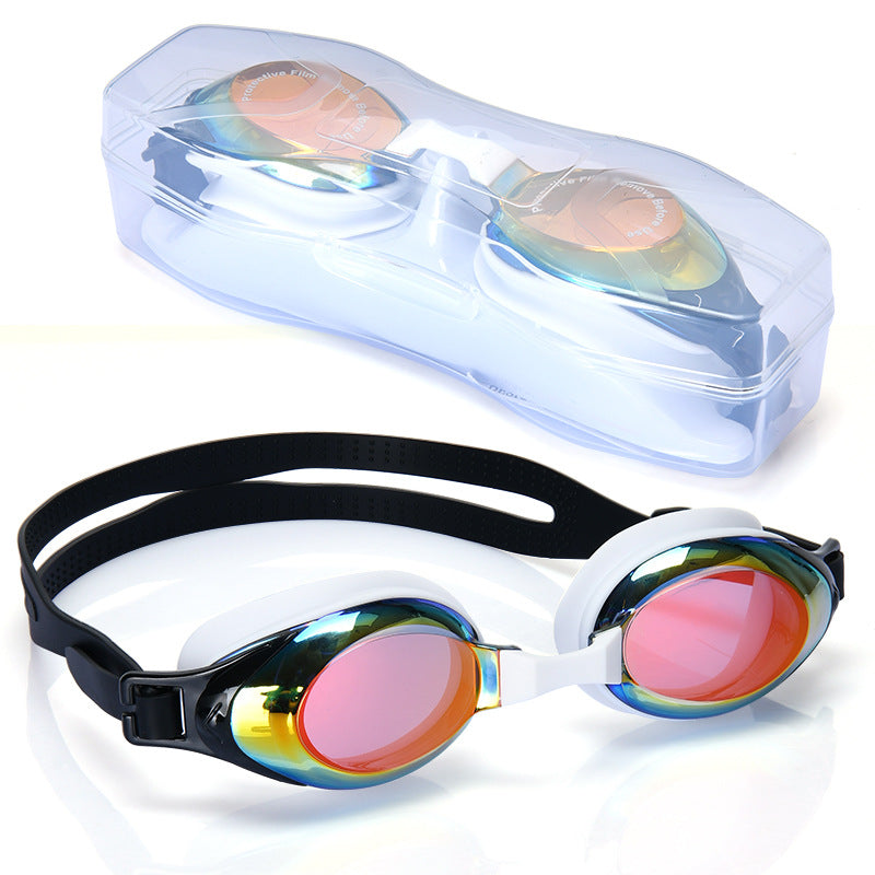 Silicone HD Swimming Goggles for Adults - Black Colorful Glasses Box