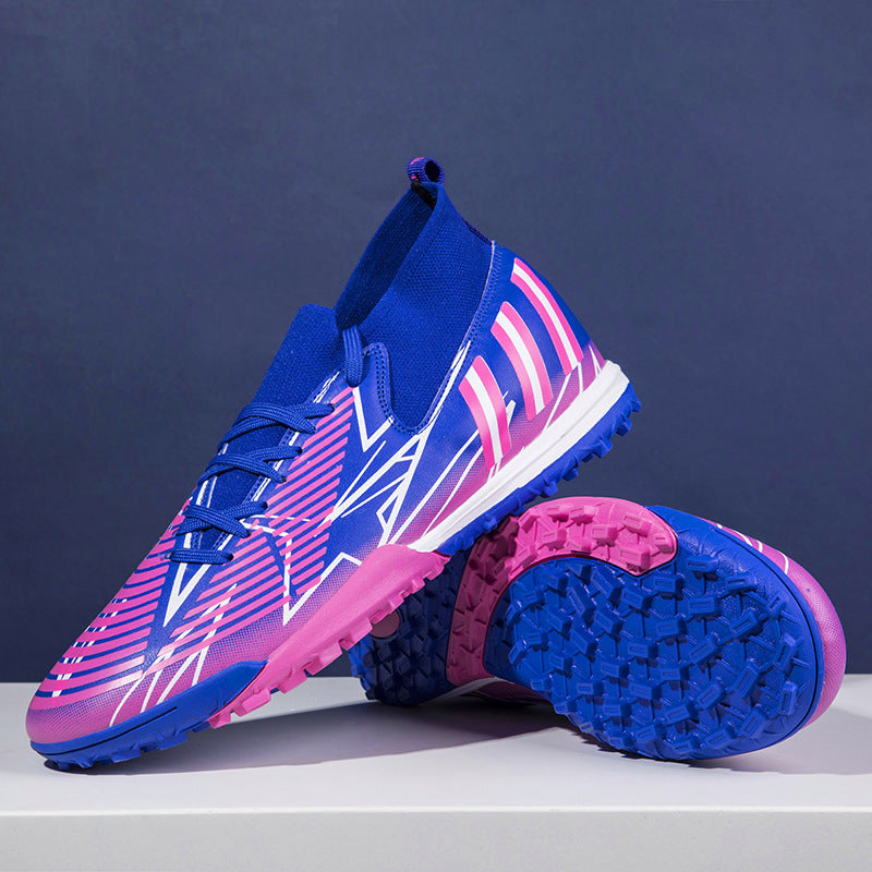 Teen Competition Training Soccer Shoes - Blue Pink Broken Nails