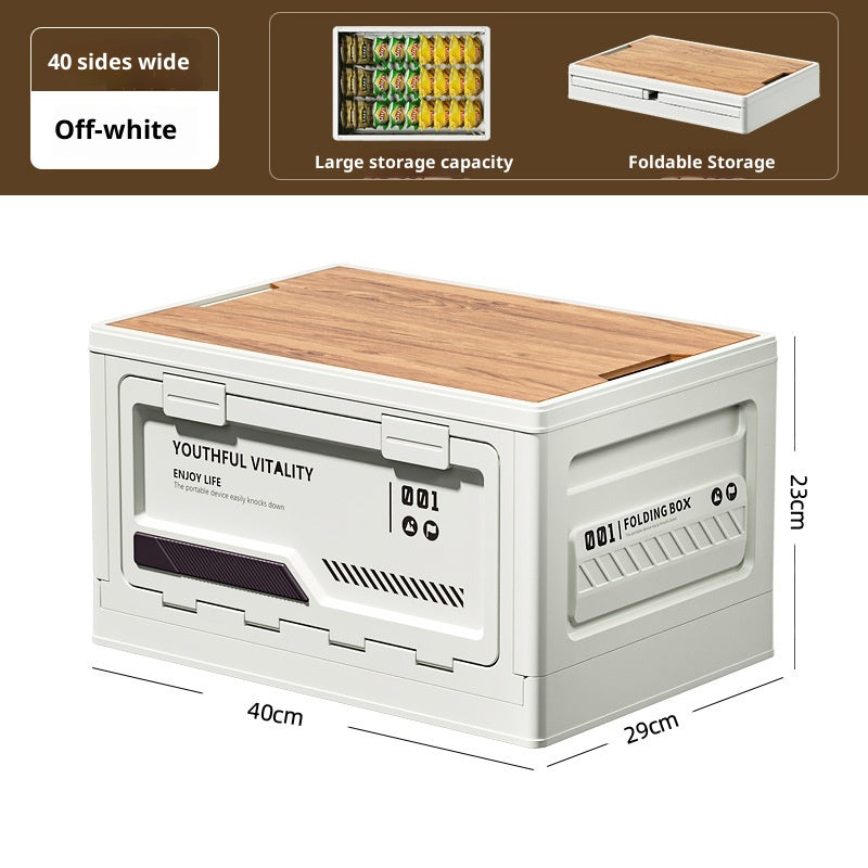 Camping Storage Box With Wooden Lid - Gray White-S