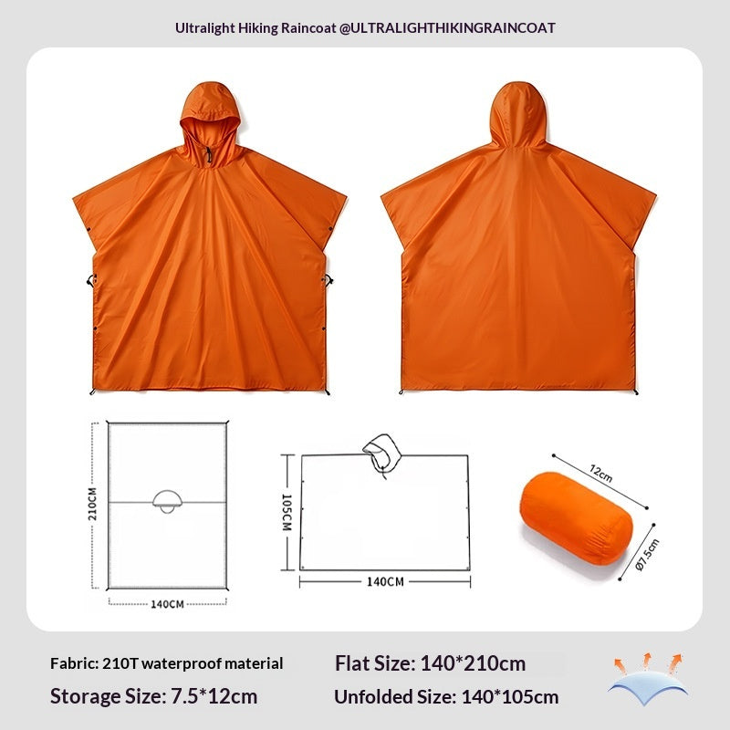 3-in-1 Lightweight Rain Poncho for Hiking - Orange