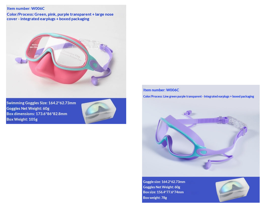 Large-Frame Kids' Swimming Goggles - Green Pink Purple nasal mask