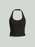 Seamless Color-Block Workout Tank - Black