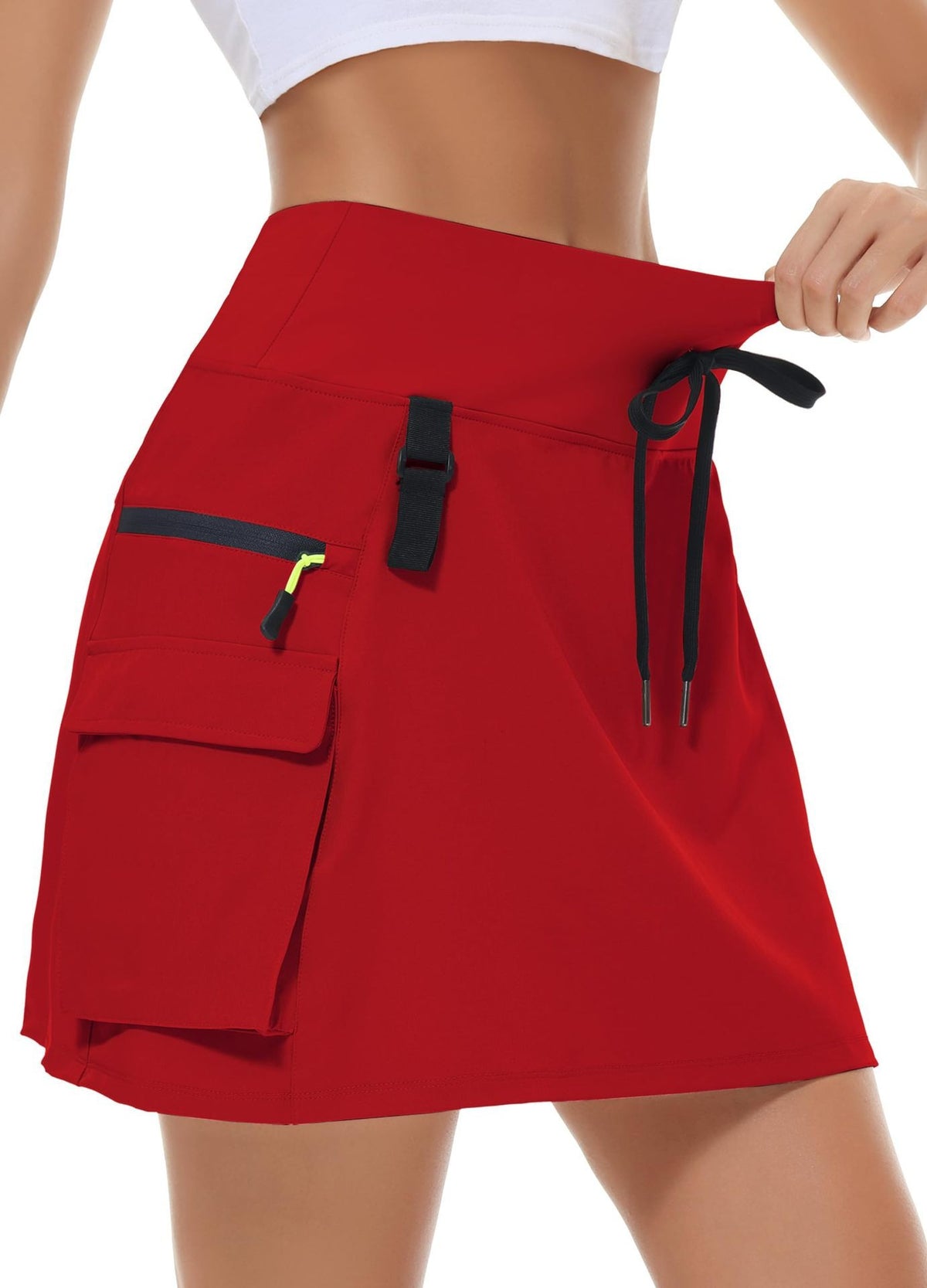 Zip-Pocket Quick-Dry Tennis Skirt - Red