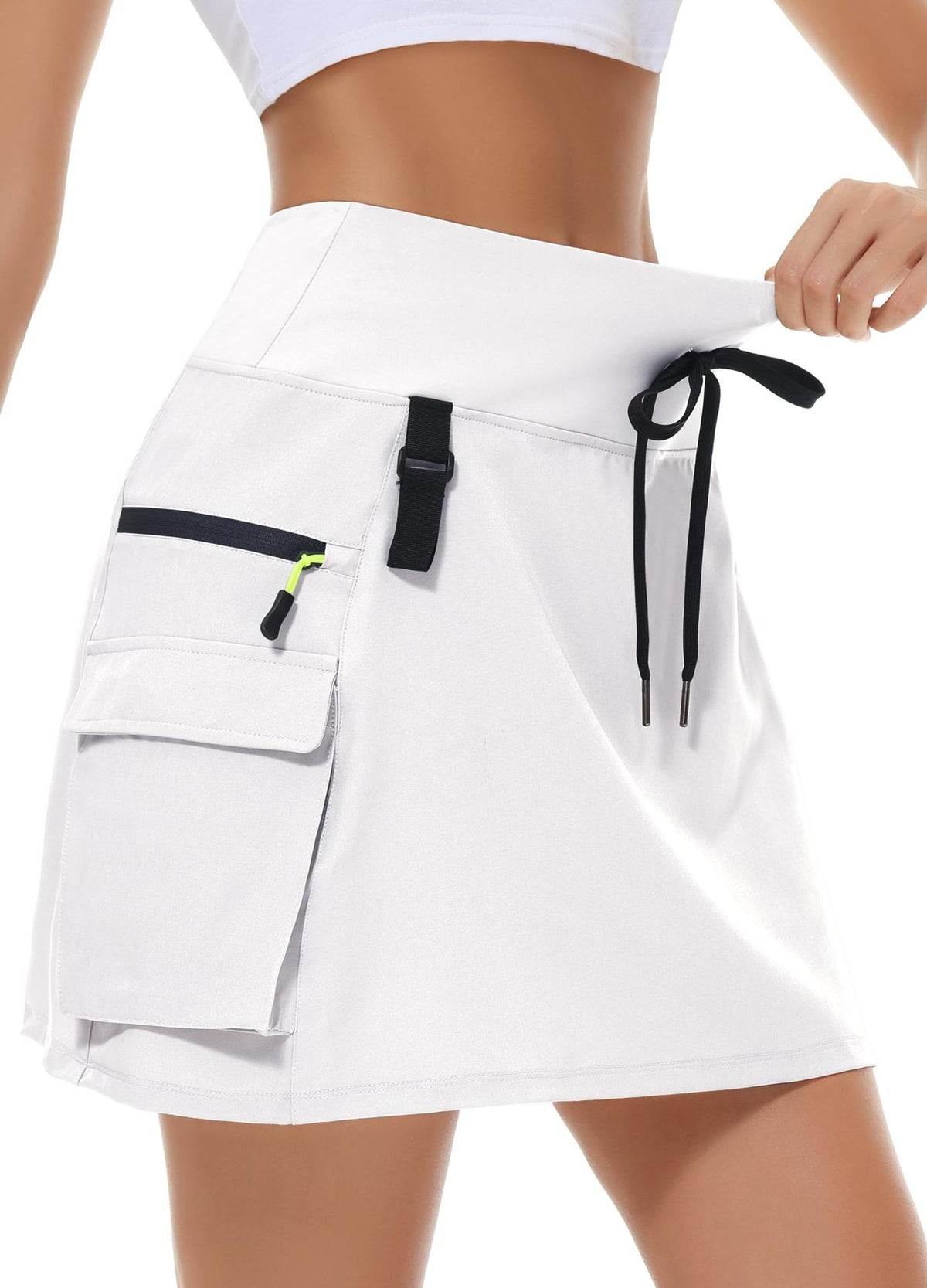 Zip-Pocket Quick-Dry Tennis Skirt - White
