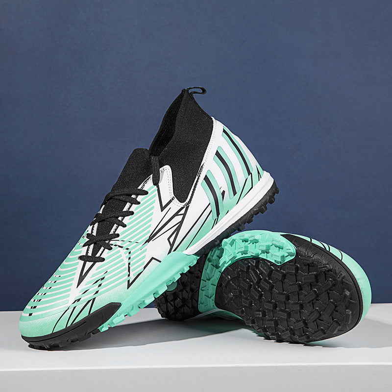Teen Competition Training Soccer Shoes - White And Blue Broken Nails