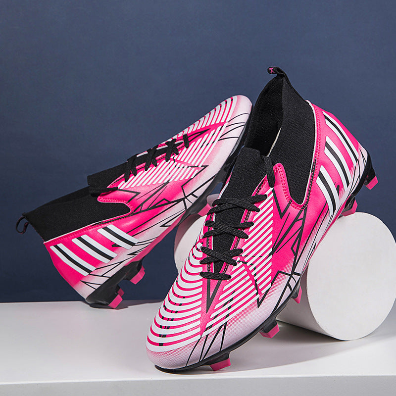 Teen Competition Training Soccer Shoes - Black Rose Red Spike